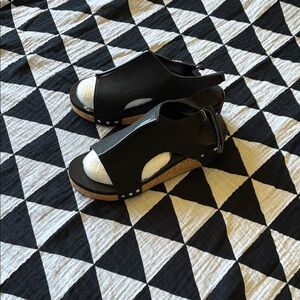 Black faux leather heeled sandals